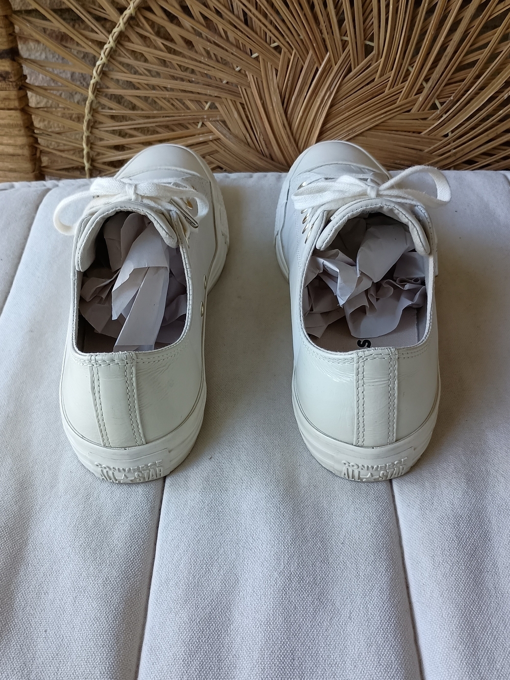 Converse White Low Top Sneakers with Gold Eyelets_9.5 - Picture 4 of 9